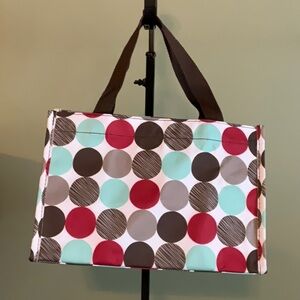 Thirty-One Red,  Brown, Taupe, Mint & White Polka Dot Tote Bag